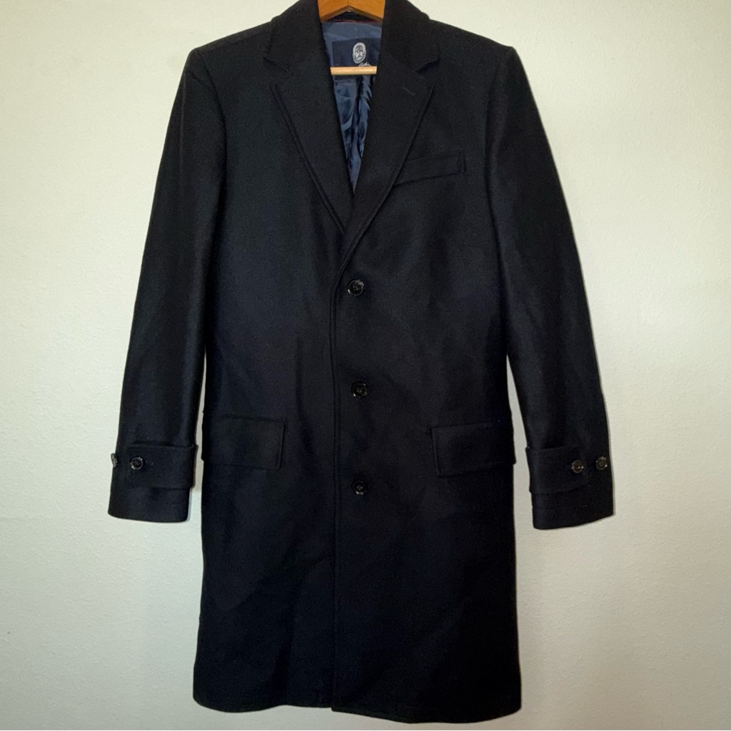 Land's End Classic Wool Blend Navy Blue Trench Coat New Nwt Men’s Large Regular